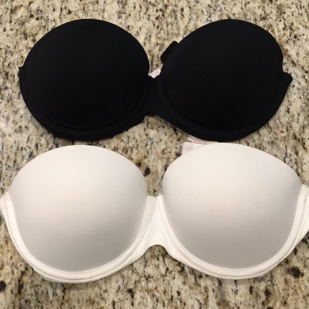 Pair of VS pink strapless bras